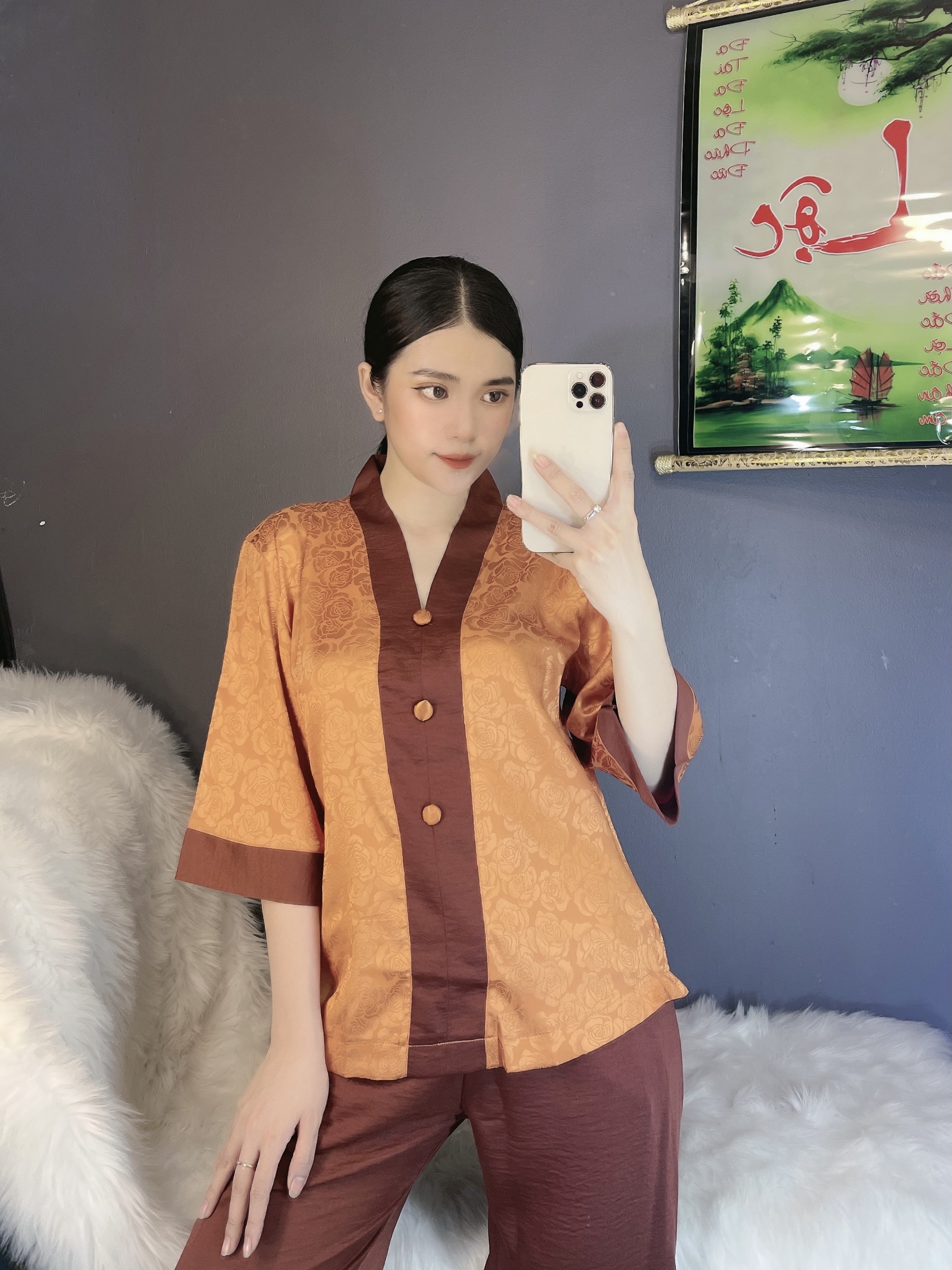 Đồ Lam Đi Chùa #Bà ba Lai Vải Gấm# Quần Áo Nữ