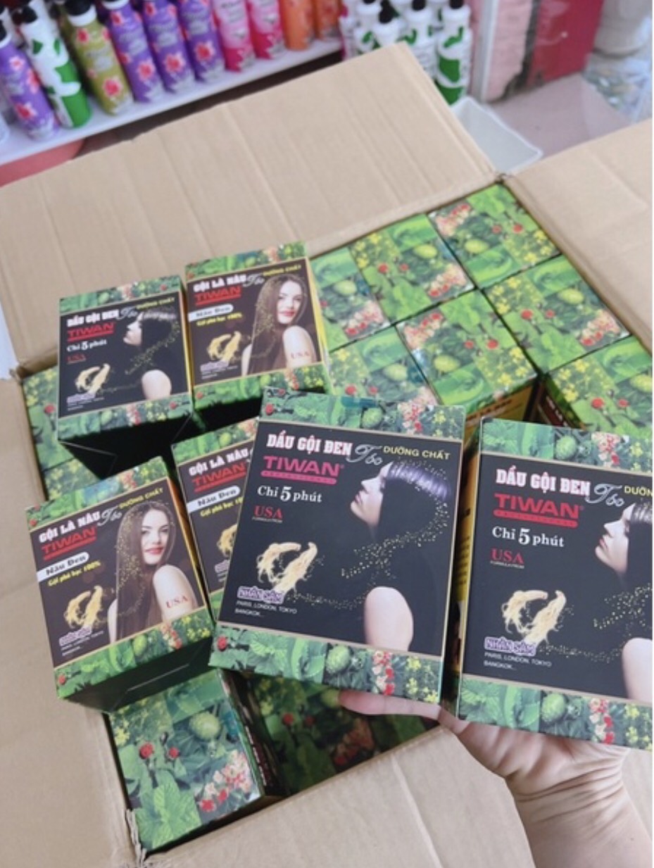 hộp dầu gội gội là đen tóc tiwan (hộp 10 gói)