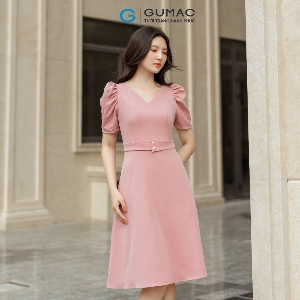Đầm nữ A tay nhún GUMAC DD05021