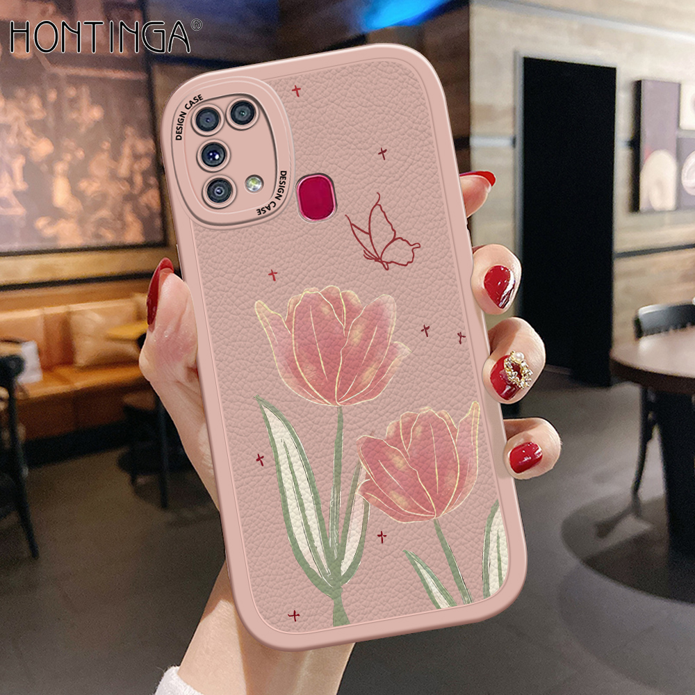 Hontinga%20for%20Samsung%20Galaxy%20M31%20Back%20Cover%20PU%20Leather%20Pink%20Flowers%20Phone%20Case%20Soft%20Silicone%20Edge%20Mobile%20Cover%20-%20Image%202