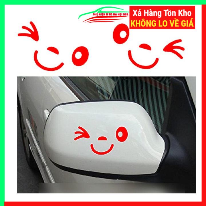 Bộ 2 miếng dán trang trí ô tô sticker mặt cười vui nhộn màu trắng/đen/đỏ