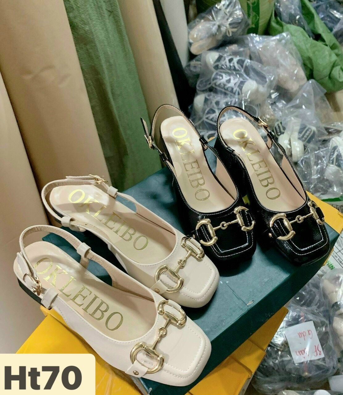 Sandal mũi vuông da mềm khoá sắt gót 3 phân cao cấp