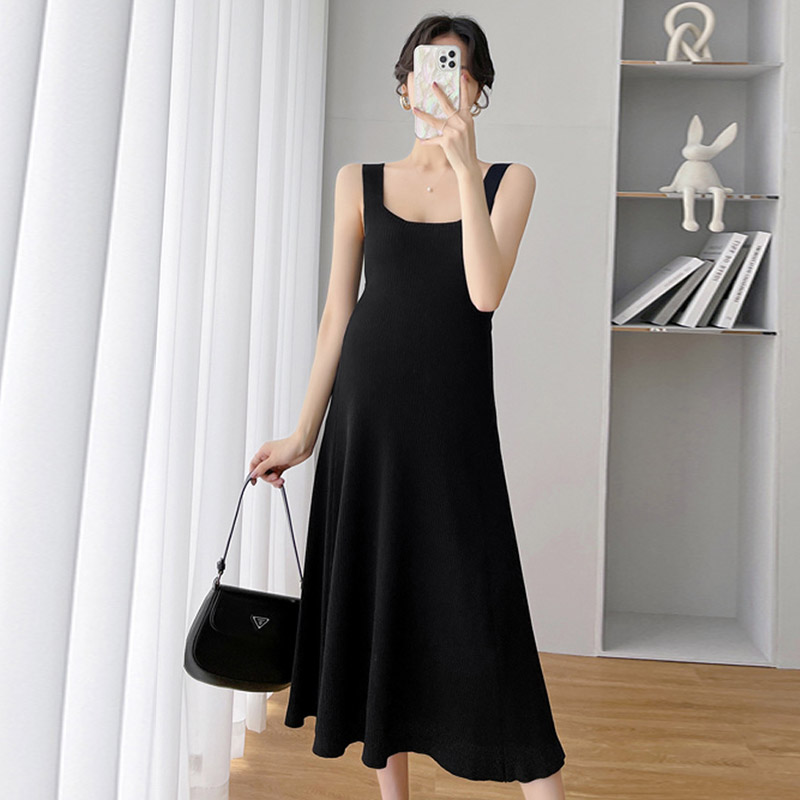 YA ZHOU LONG Maternity wear, ice silk thin sleeveless suspender dress, belly-covering loose maternity dress, petite dress