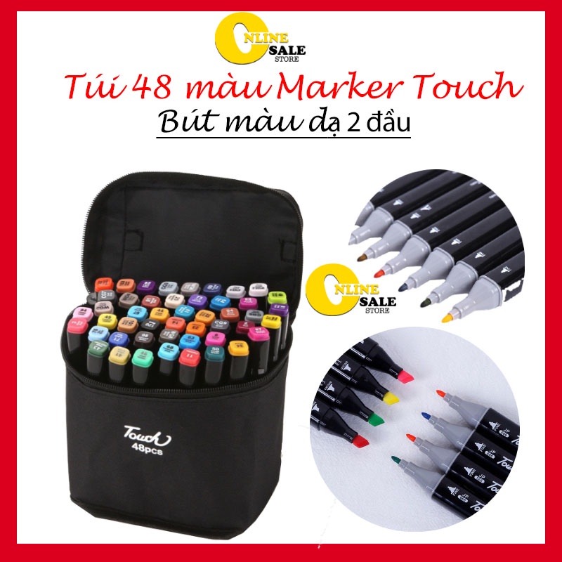 GOODMAKET-SÉT BÚT DẠ 48 CÂY KÈM TÚI-Bút vẽ, bút màu Marker TouchCool Túi Vải Bộ 48 màu, vẽ anime,chân dung,phong cảnh-bút dạ màu cao cấp - Set 48 màu + có kèm theo túi đựng