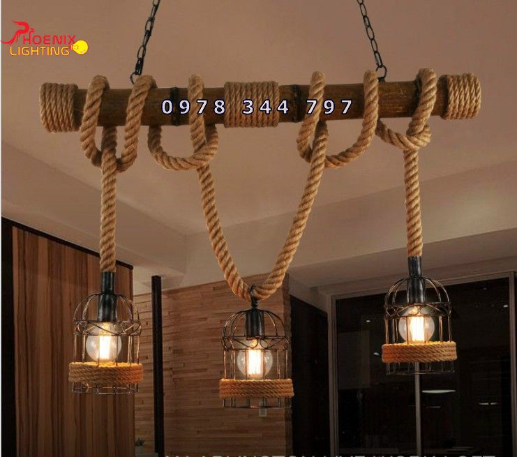 Đèn thả - Mẫu đèn thả trần dây thừng thanh tre độc đáo