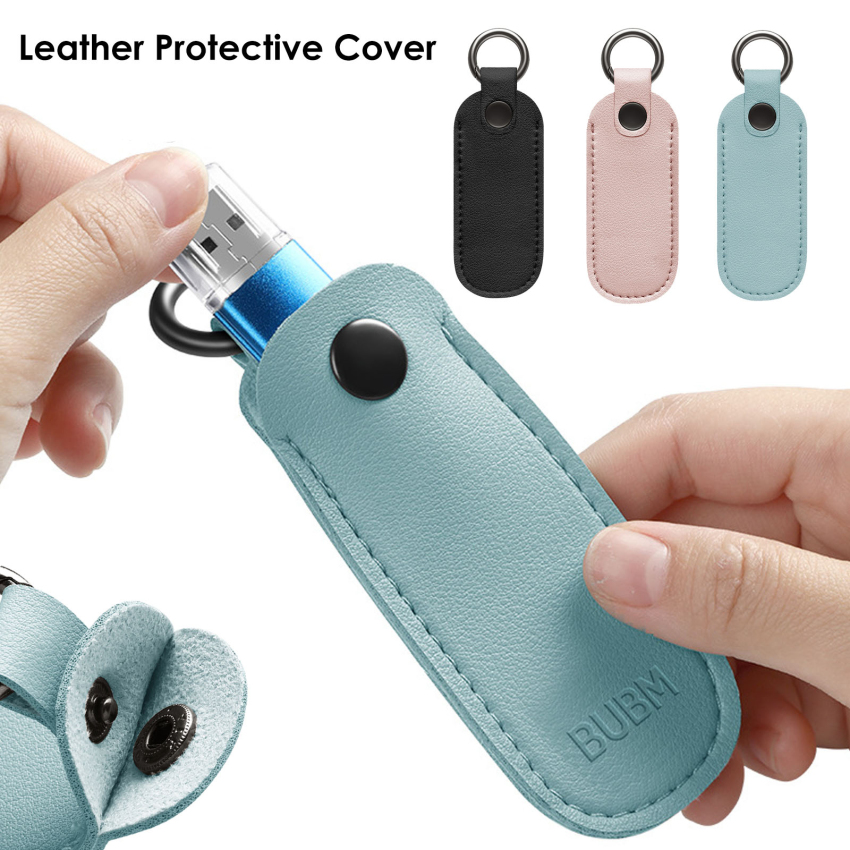 Leather U Disk Case Portable Pocket USB Flash Drive Storage Bags Protective Cover Key Ring Memory Card Stick Bag Waterproof