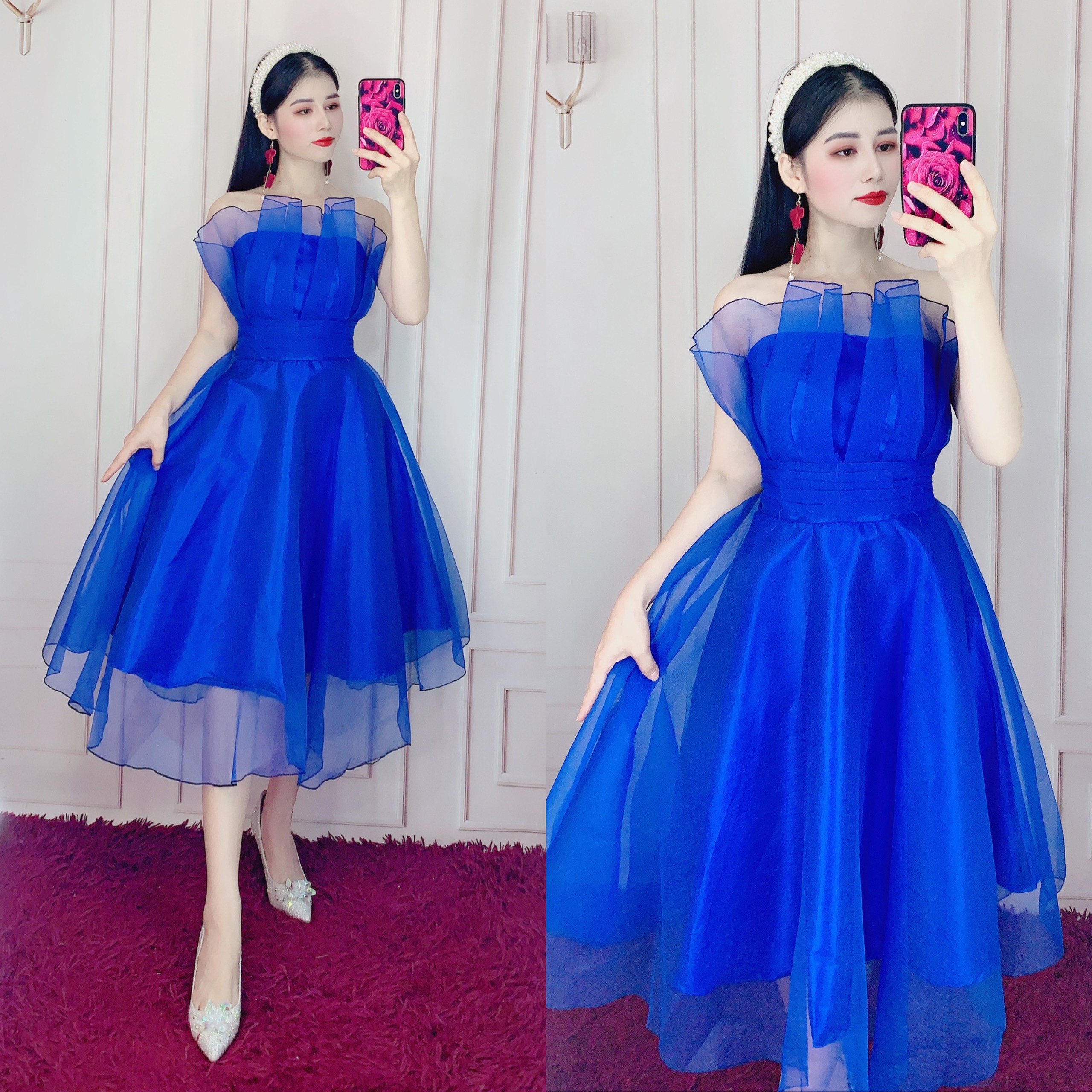 Đầm xoè cúp ngực xếp ly bo eo con kiến tôn vòng 2 tripble t dress - size m/l -ms42y