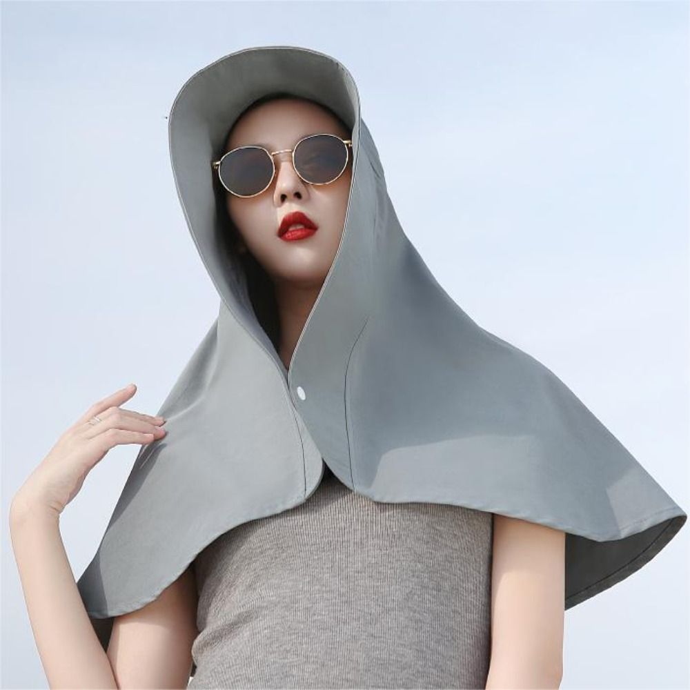 1x Sun Cap แบบพกพาคอป้องกันผ้าคลุมไหล่ดวงอาทิตย์หมวกปิดหน้าชาวประมงหมวกกับปุ่ม Snap Sun Surprise ของขวัญสำหรับแฟน