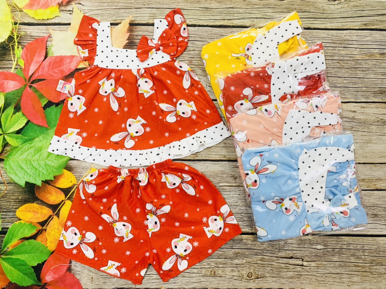 ( Giao màu ngẫu nhiên) Bộ Lụa Phối Viền Nơ Bé (6-14kg)