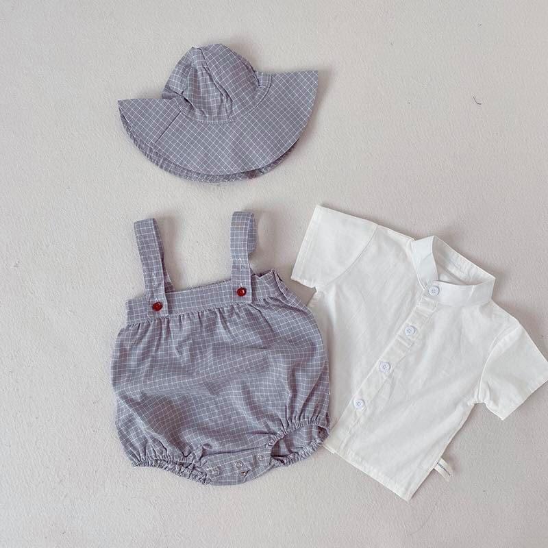 Body yếm kèm mũ và áo sơ mi cao cấp size 4-16kg