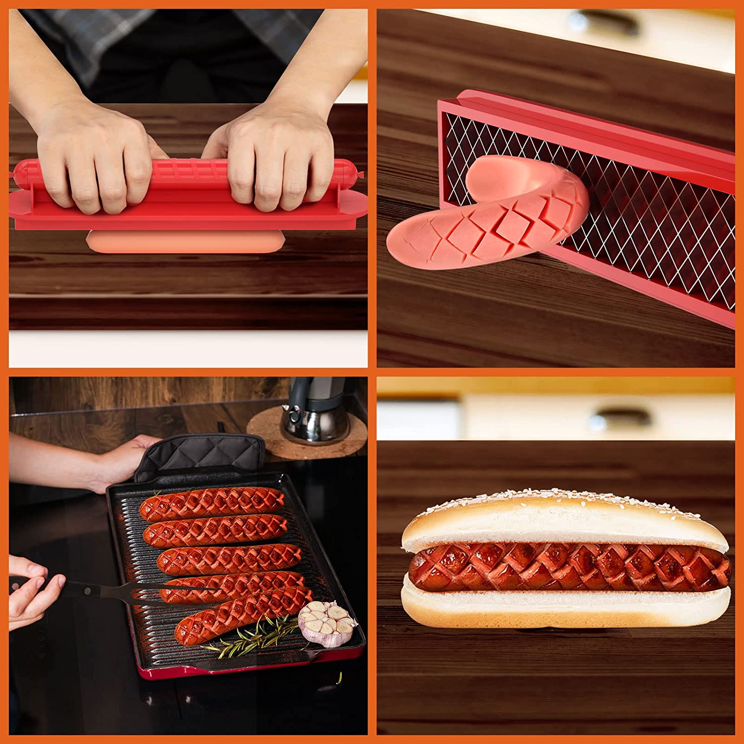 Papaba Hot Dog Cutter,Manual Fancy Sausage Cutter Hot Dogs Spiral Slicer  Home Barbecue Kitchen Gadget 