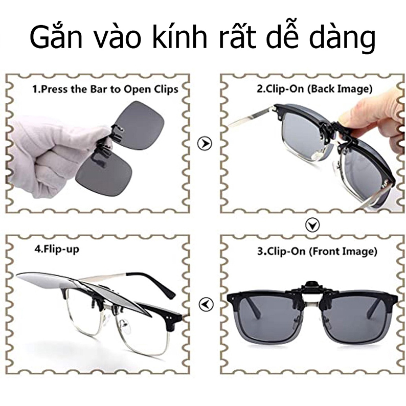 Kẹp kính râm vuông lớn phân cực Polarized có viền [ Tặng kèm hộp - có sẵn ]