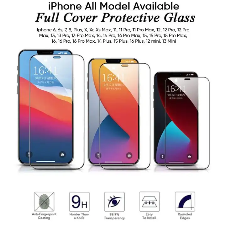 For Iphone 6, 6s, 7, 8 Plus, Iphone X, Iphone Xr, Xs Max, 11 Pro Max, 12 Pro Max, 13 Pro Max, 14 Pro Max, 15 Pro Max, 16 Pro Max, 14 Plus, 15 Plus, 16 Plus, 12 mini, 13 Mini, Protective Curved Tempered Glass Screen Protector