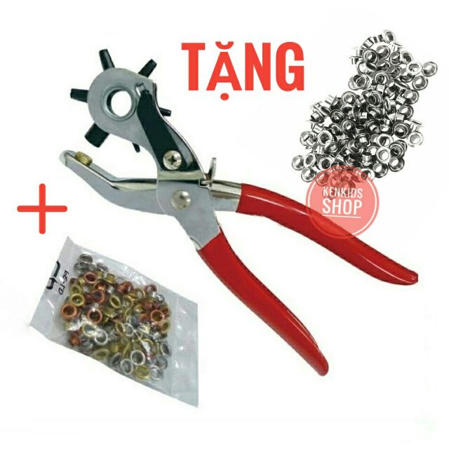 Kìm bấm lỗ tròn bấm dây nịt TOP kèm 2 bịch khoen