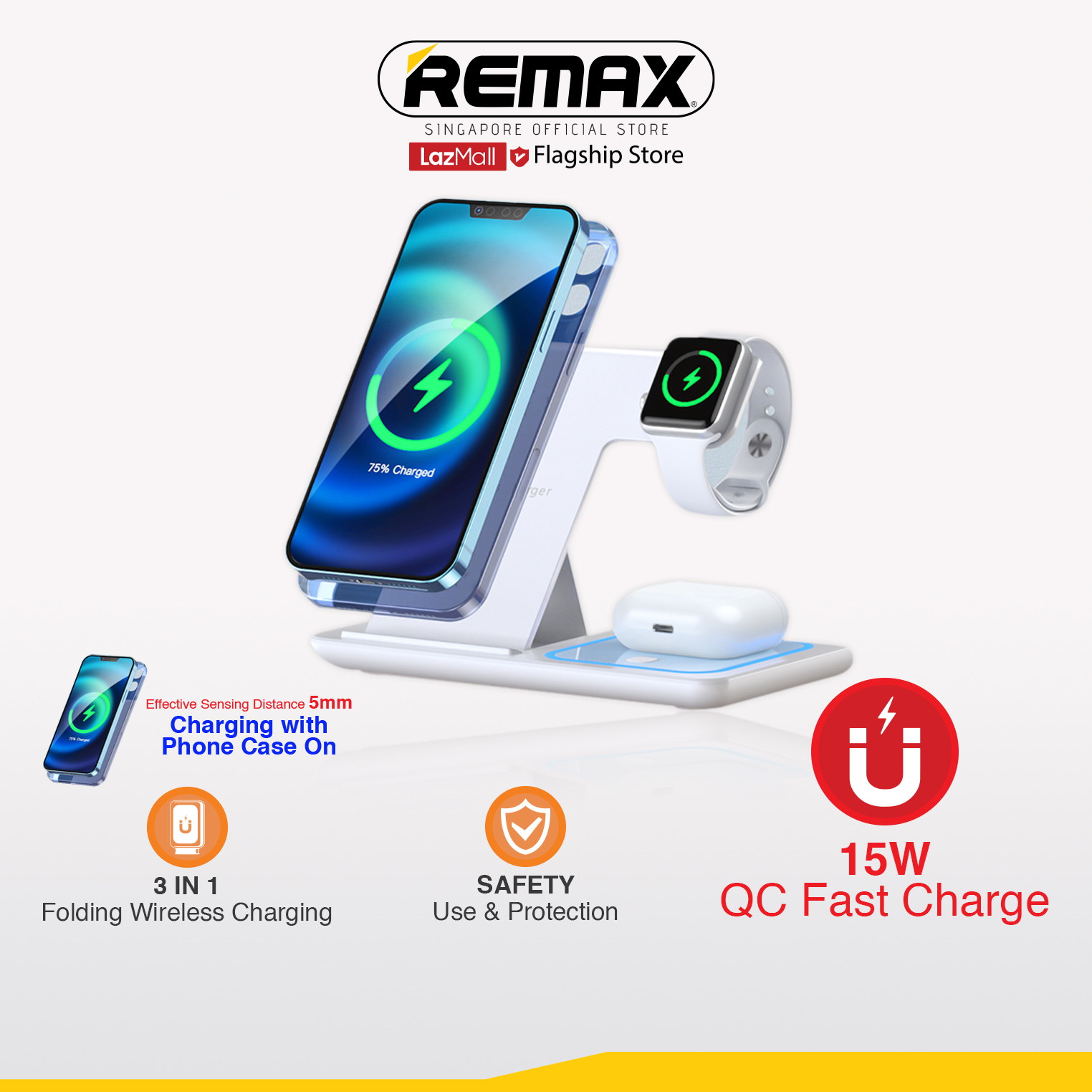 [Remax Energy] RP-W53 Brainy 15W Foldable 3-In-1 Magnetic Fast Wireless ...