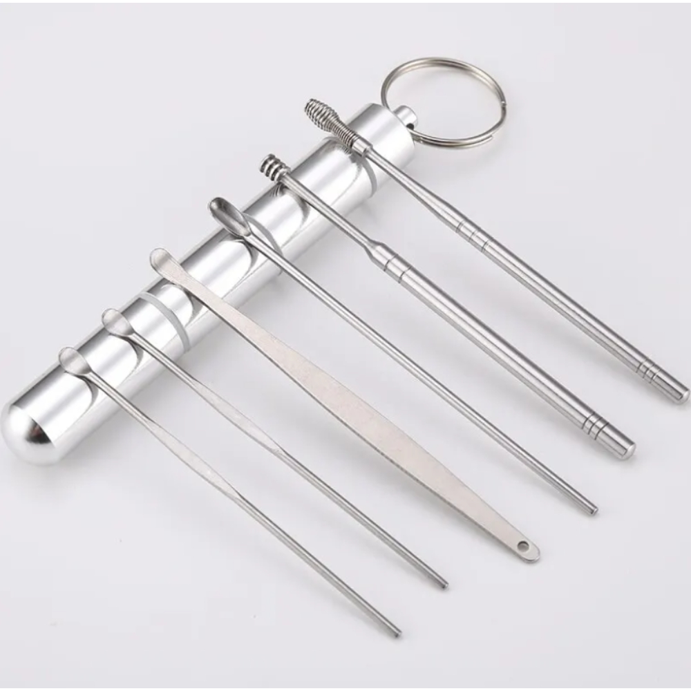 Metal Ear Cleaning Spoon Set - Professional 6 Piece Kit for Ear Hygiene and Care. 