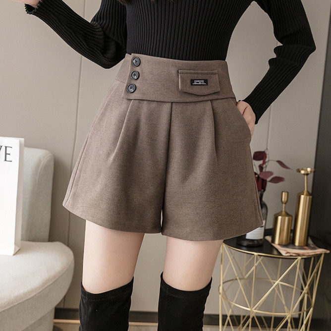 Thickened Woolen Shorts Autumn and Winter 2023 New Arrival Women's Fashionable Korean Style All-Match Wide-Leg Pants High Waist Slimming Boots Pants