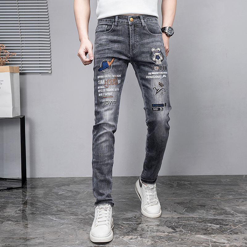 Men's embroidered jeans, printed jeans