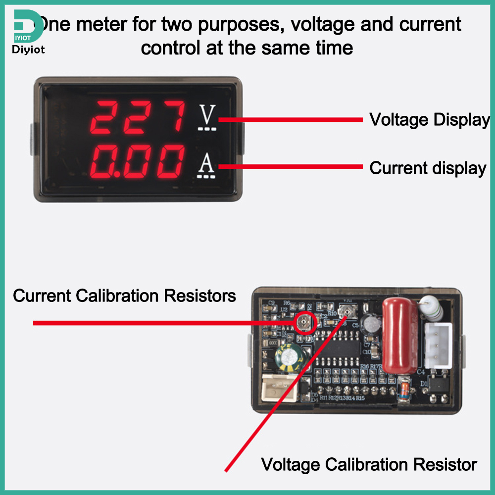 Diyiot Volt Amp Meter AC 70-480V Digital Voltmeter Ammeter Panel LED 2in1 Multimeter Voltage Amperage Tester Gauge
