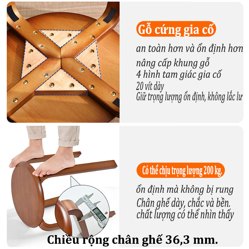Ghế gỗ mặt tròn chân dẹp ba màu sắc