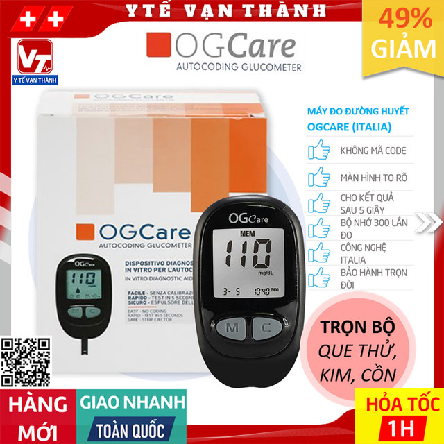 ✅ [TRỌN BỘ] Máy Đo Đường Huyết Ogcare (+ 25 Que, 50 Kim, 50 Cồn) | Chính Hãng Thụy Sĩ -VT0559 - Y Tế Vạn Thành