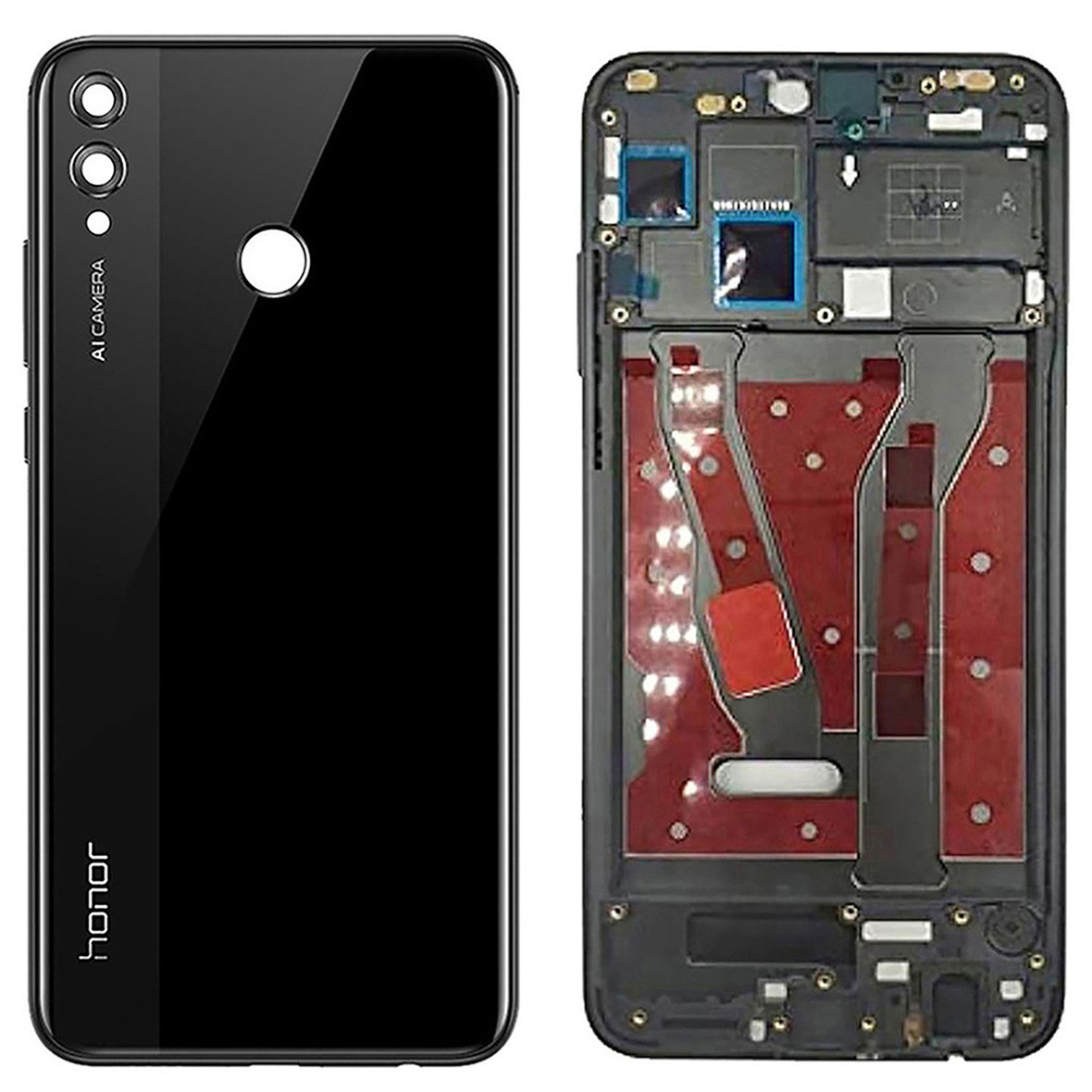 Honor 8x Middle Frame Housing with Power Volume Buttons & Camera Lens Complete Body Casing Replacement 8x - Black - Super+ A1 Quality