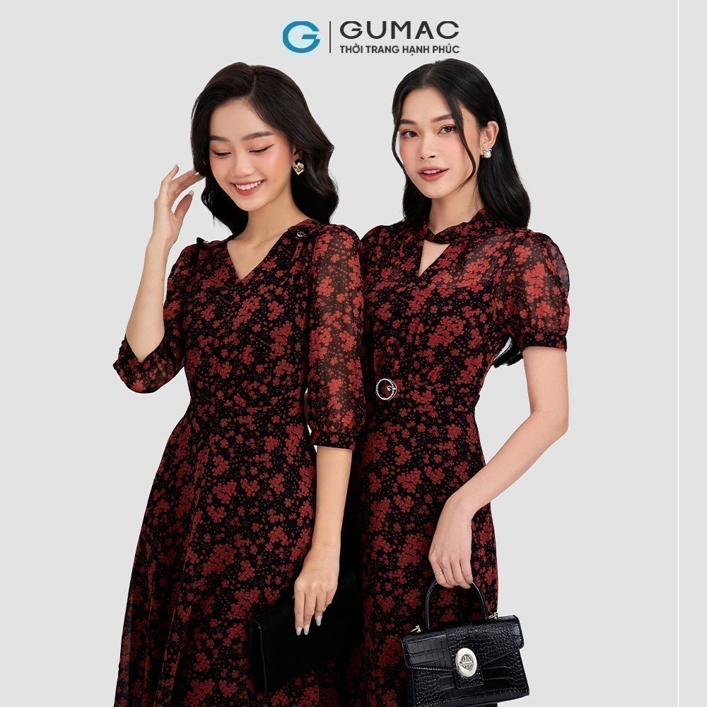 Đầm nữ phối vai nhún GUMAC DD03067