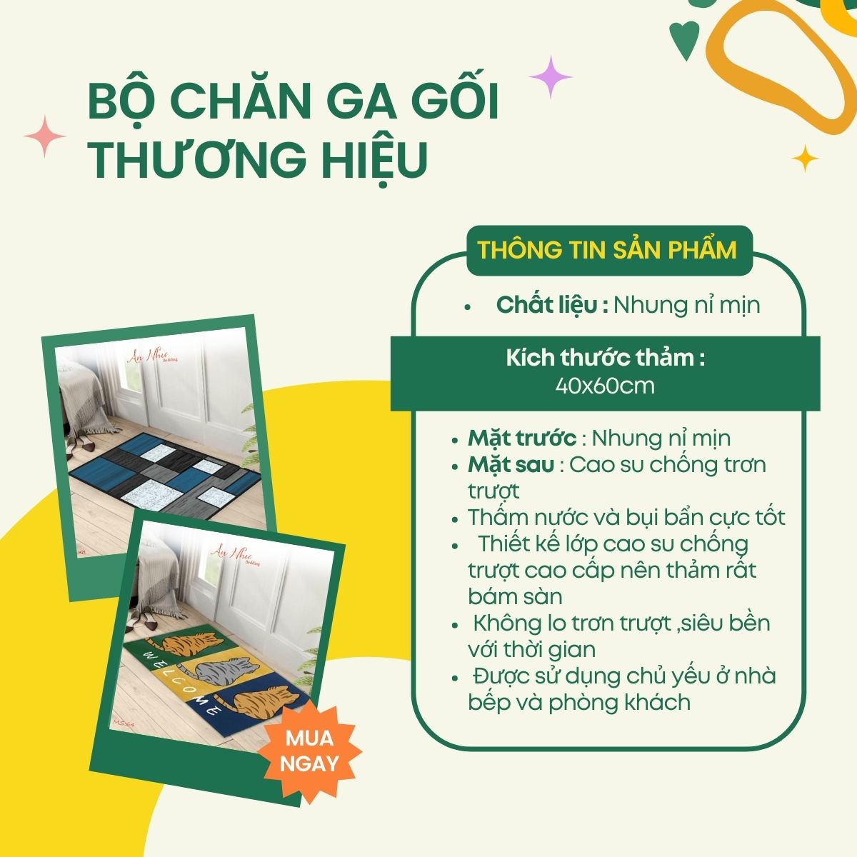 Thảm chùi chân, thảm chùi chân 3D 40x60cm An Như Bedding