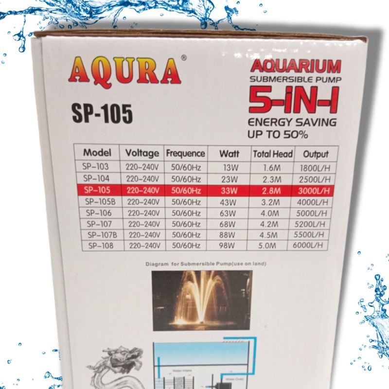 Pompa Kolam Hidroponik AQURA 5IN1 SP 105