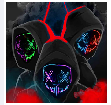 Jsdoin Halloween Masks, Scary LED Purge Mask, Light up Mask Cosplay, LED Rave Face Mask Costume 3 Lighting Modes, Halloween Face Masks for Men Women Kids（Blue）