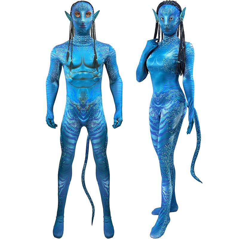 New Avatar 2 Cosplay Costume Movie Jake Sully Neytiri Bodysuit Suit Zentai  Jumpsuits Halloween Costume for Women Men Girls Kids