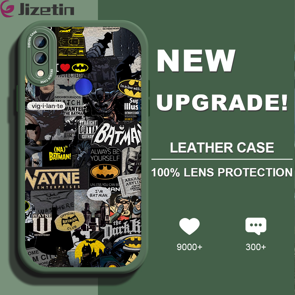 Jizetin for Redmi Note 7 Note 7 Pro Back Cover Batman Lambskin Texture PU Leather Back For Girls Boys Soft Phone Case. 