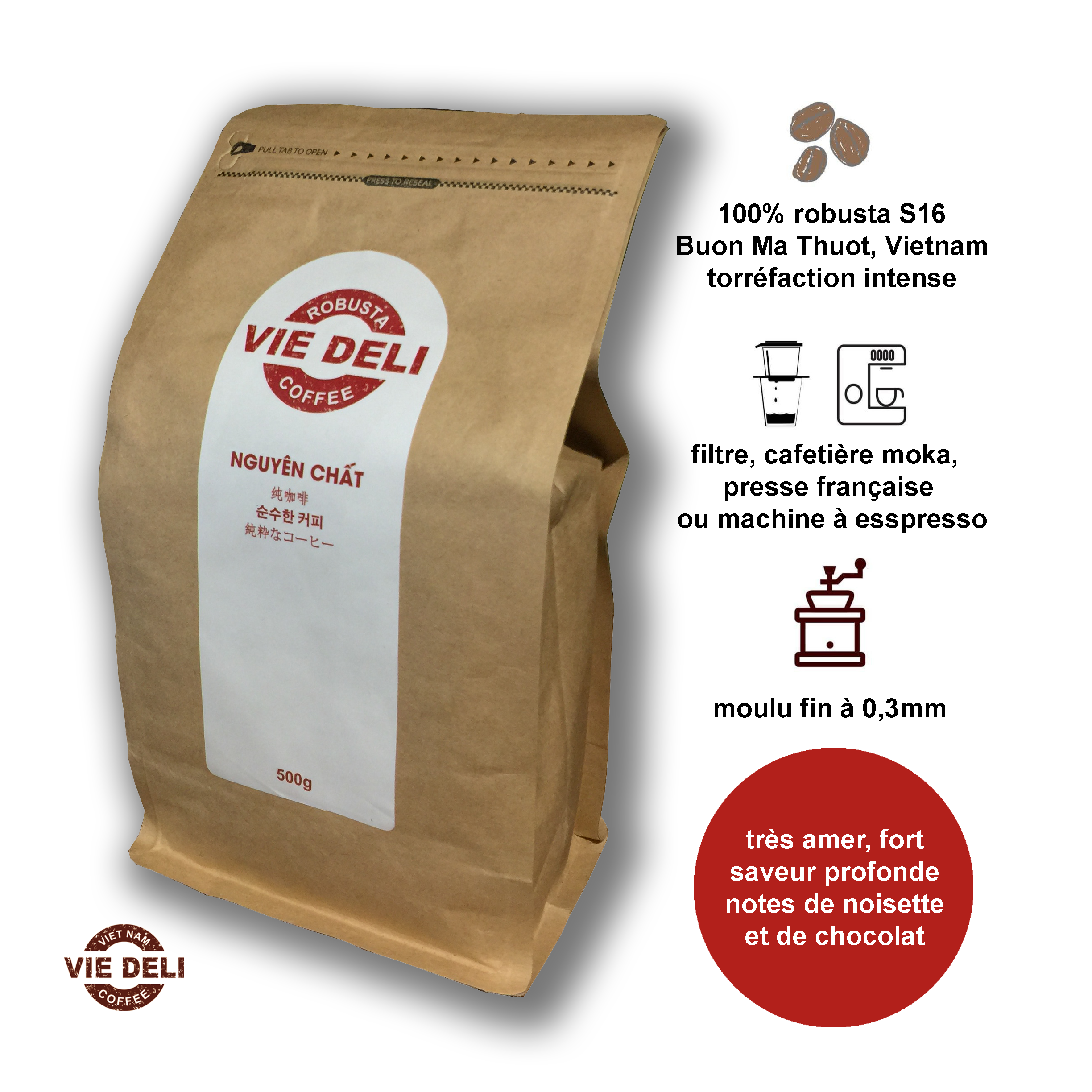 Cà phê bột Robusta Viedeli, túi 500g