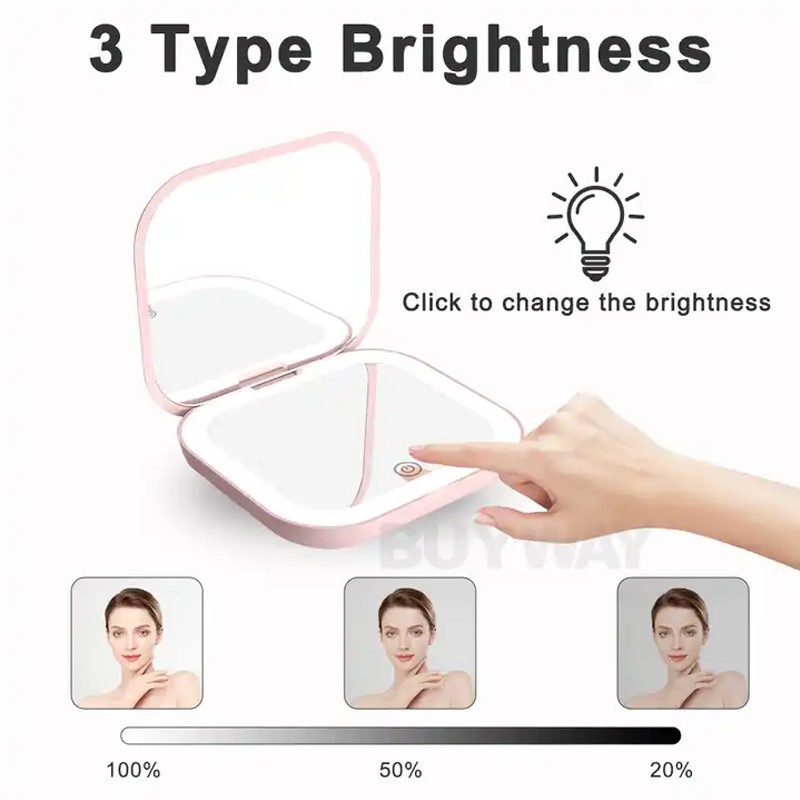 Compact Small Mini Gift Vanity Table Folding Led Lights Portable Hand Held Pocket Makeup Mirror 2X magnifying. 