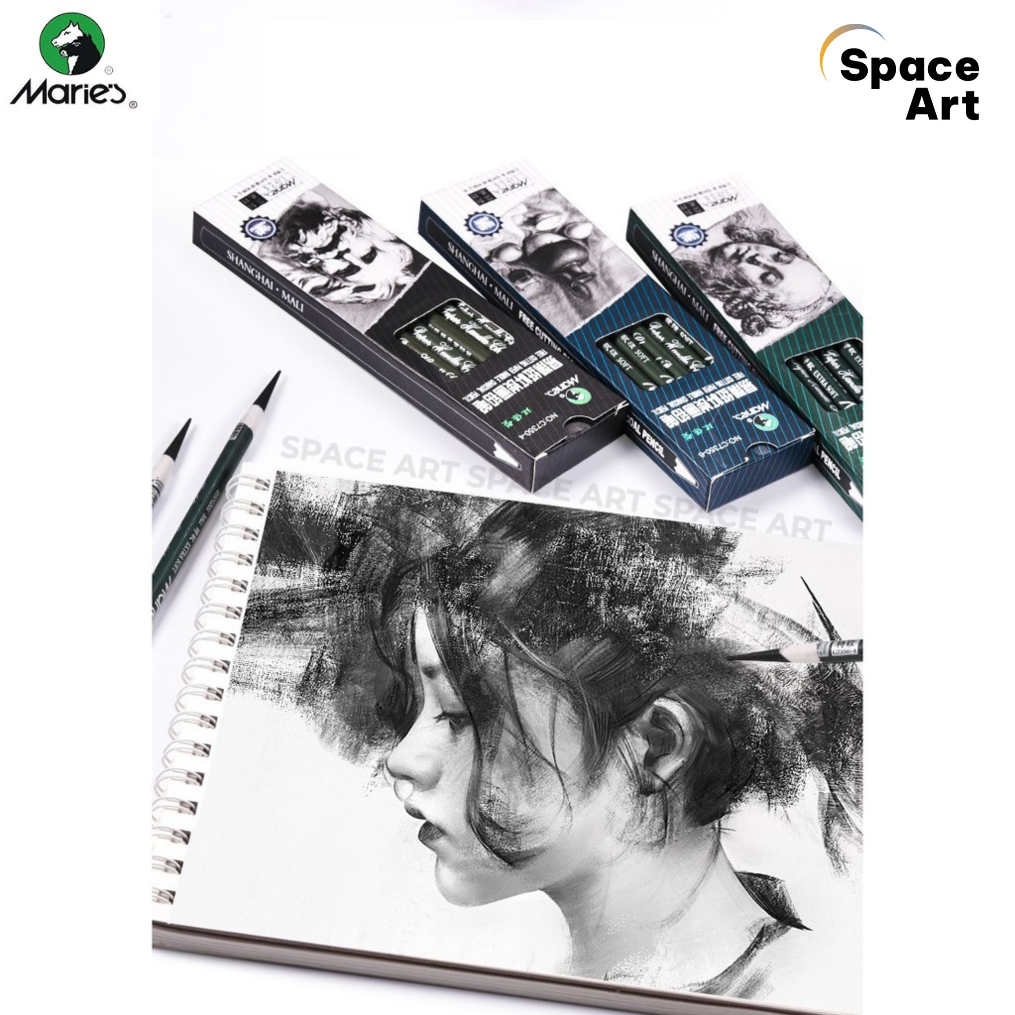 [Space Art Store][Chính hãng] Bút chì than Maries cao cấp C7350 (Bút chì ký hoạ) neutral /soft/super soft