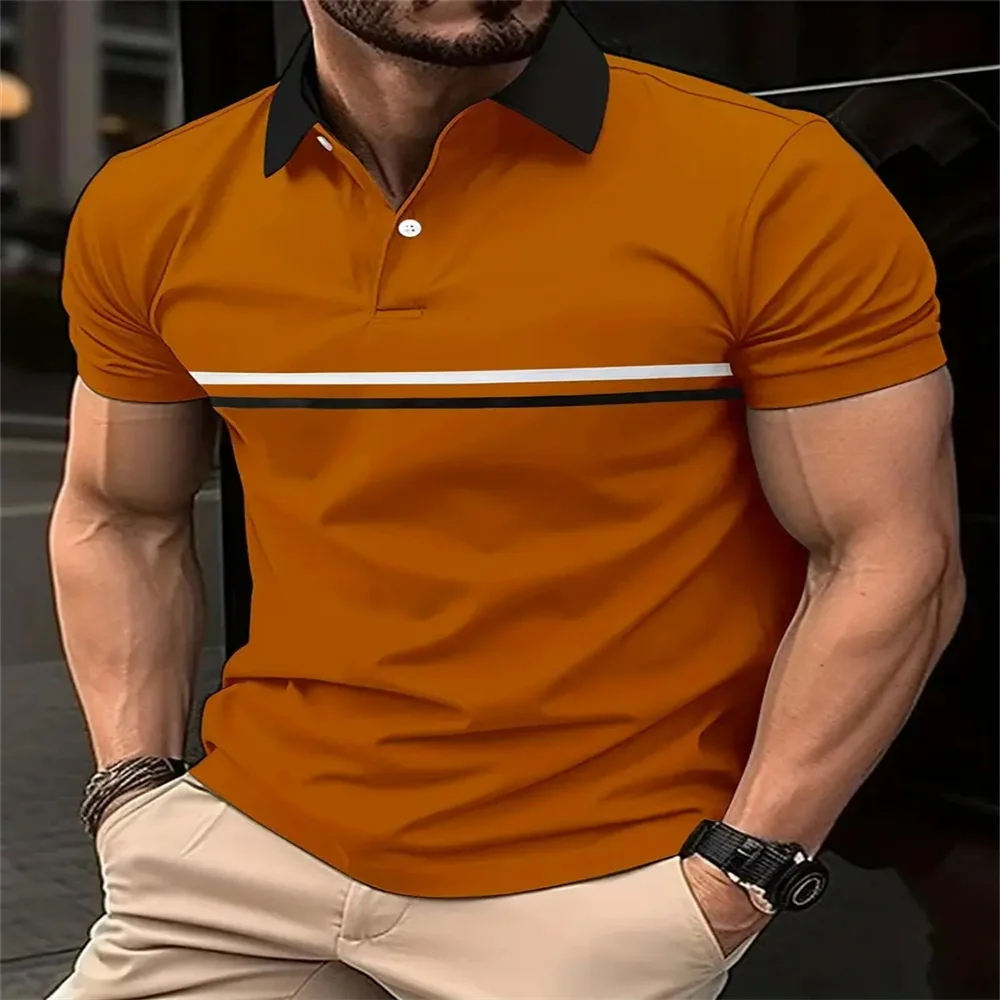 Mens Polo Shirt 3d Printed Stripe Business Clothing Summer Polo Shirt Short Sleeve Tops Mens 0381