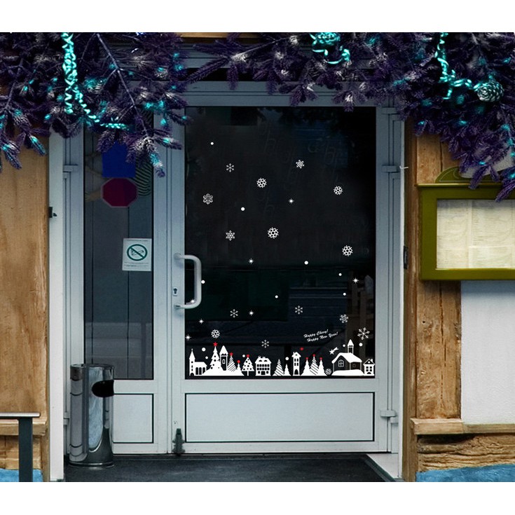 Decal trang trí noel thành phố tuyết trắng