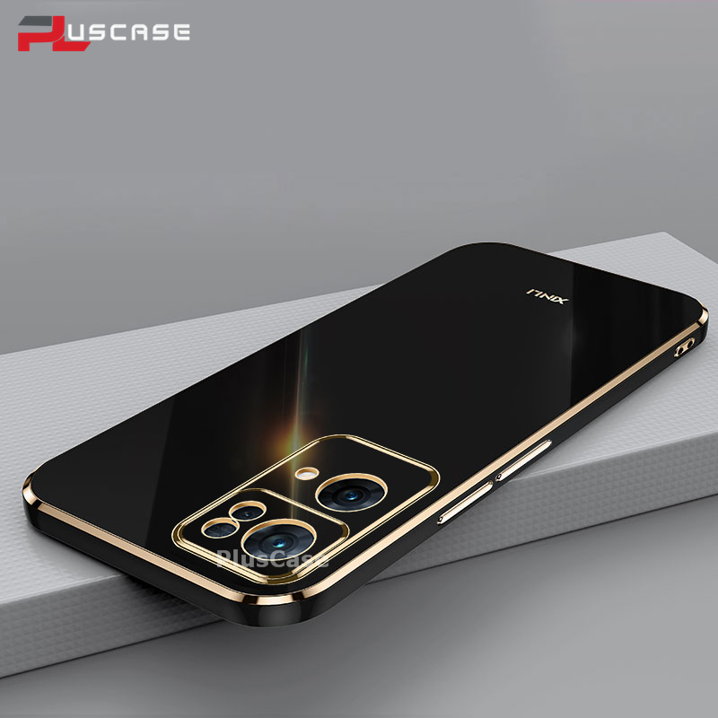 PlusCase for OPPO Reno7 Pro 5G 6D Plating Soft Case Lens Protector Square Frame Silicone Glossy Shockproof Phone Back Cover