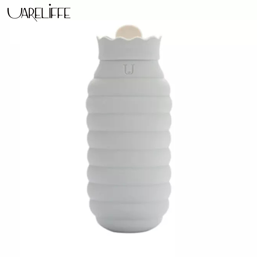 Uareliffe 313/620ml Hot Water Bag With Knitted Cover Portable Fast Heat Safe Hand Feet Cold and Hot Winter Heater Microwave Heating Silicone Bottle Leak Proof Insulation Explosion-proof Hand Warmer  For Winter Travel Office Home