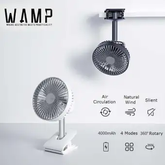 Wamp Baby Stroller Clip On Desk Clamp Table Fan 4000 Mah Battery