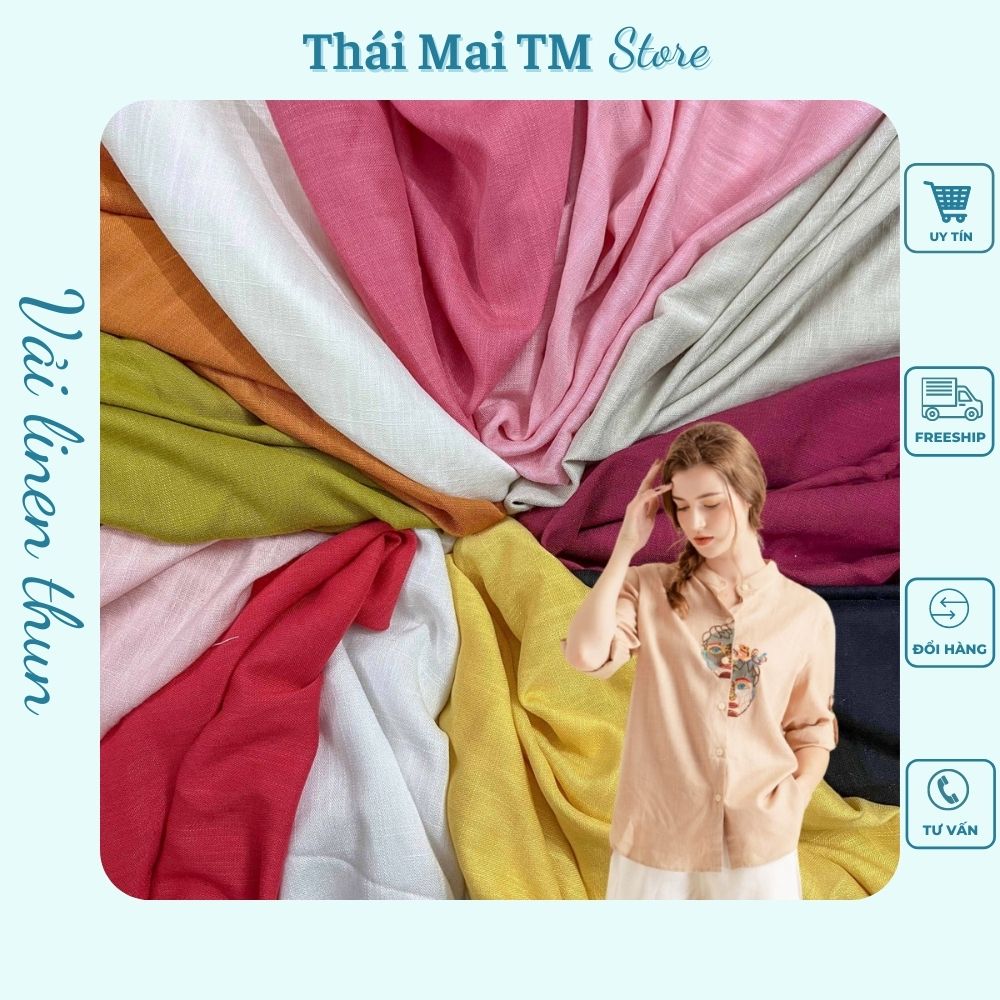 Vải linen thun,May áo sơ mi đồ bộ TháiMaiTM