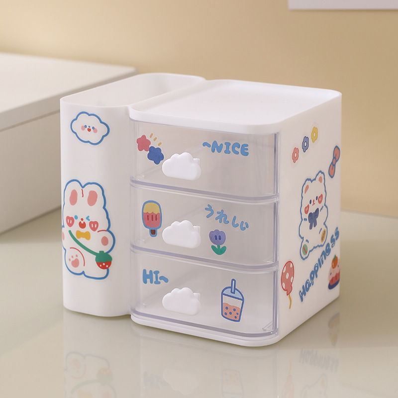 Cloud Multi functional Desktop Pen Holder Instagram Style Student Stationery Multi grid Drawer Storage Box Office Plastic,Storage Box Save space