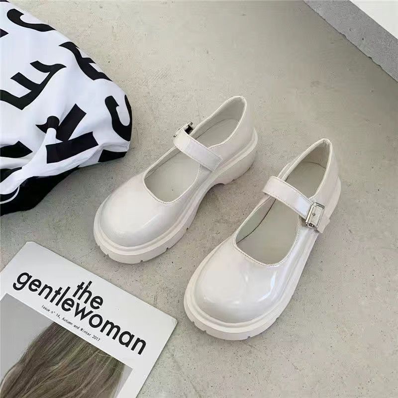 Giày búp bê da mũi tròn phong cách Mary Jane dễ thương