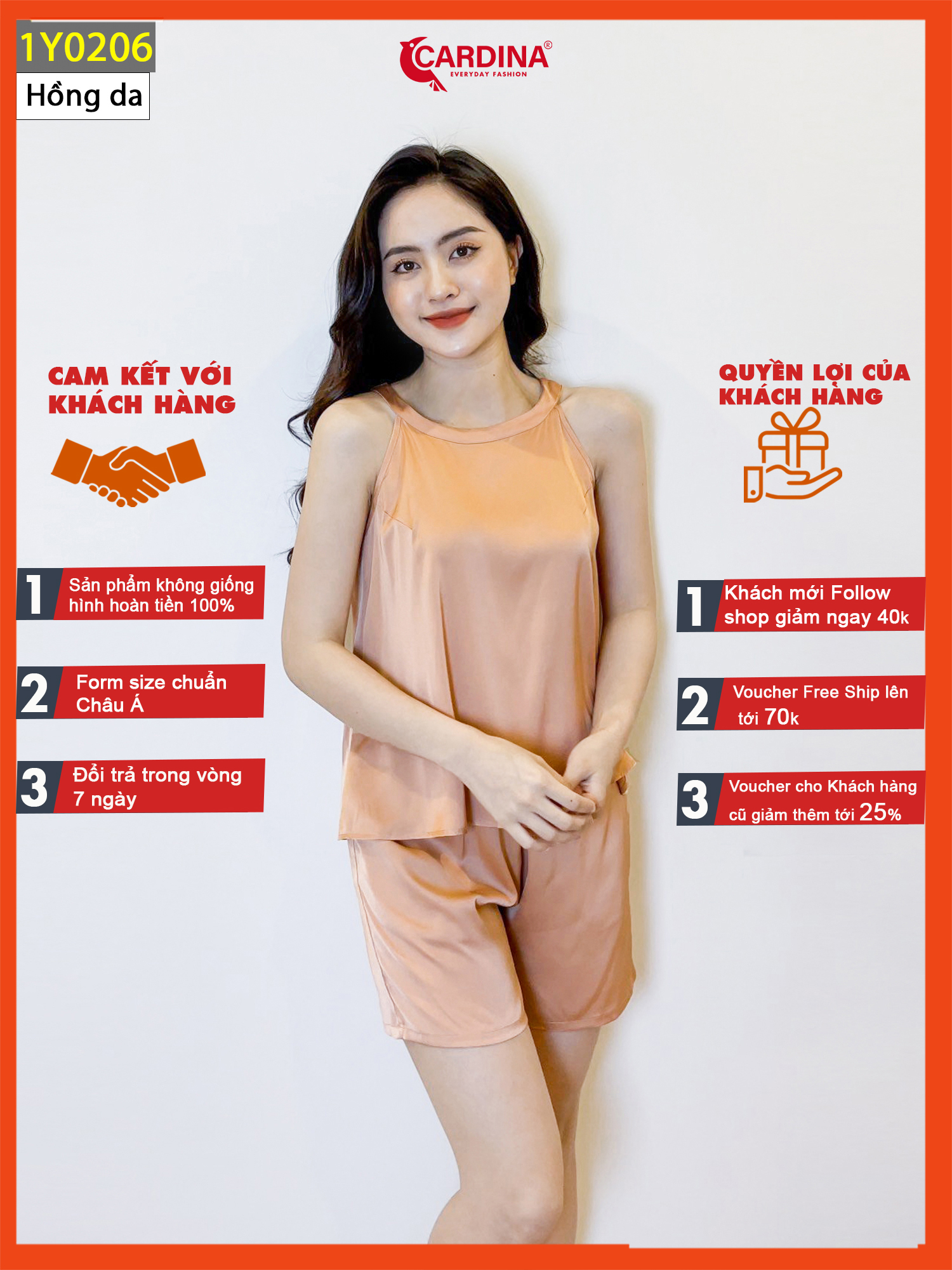 Đồ Bộ Nữ 𝐂𝐀𝐑𝐃𝐈𝐍𝐀 Chất Lụa Satin Nhật Cao Cấp Quần Đùi Áo Cổ Yếm 1Y02