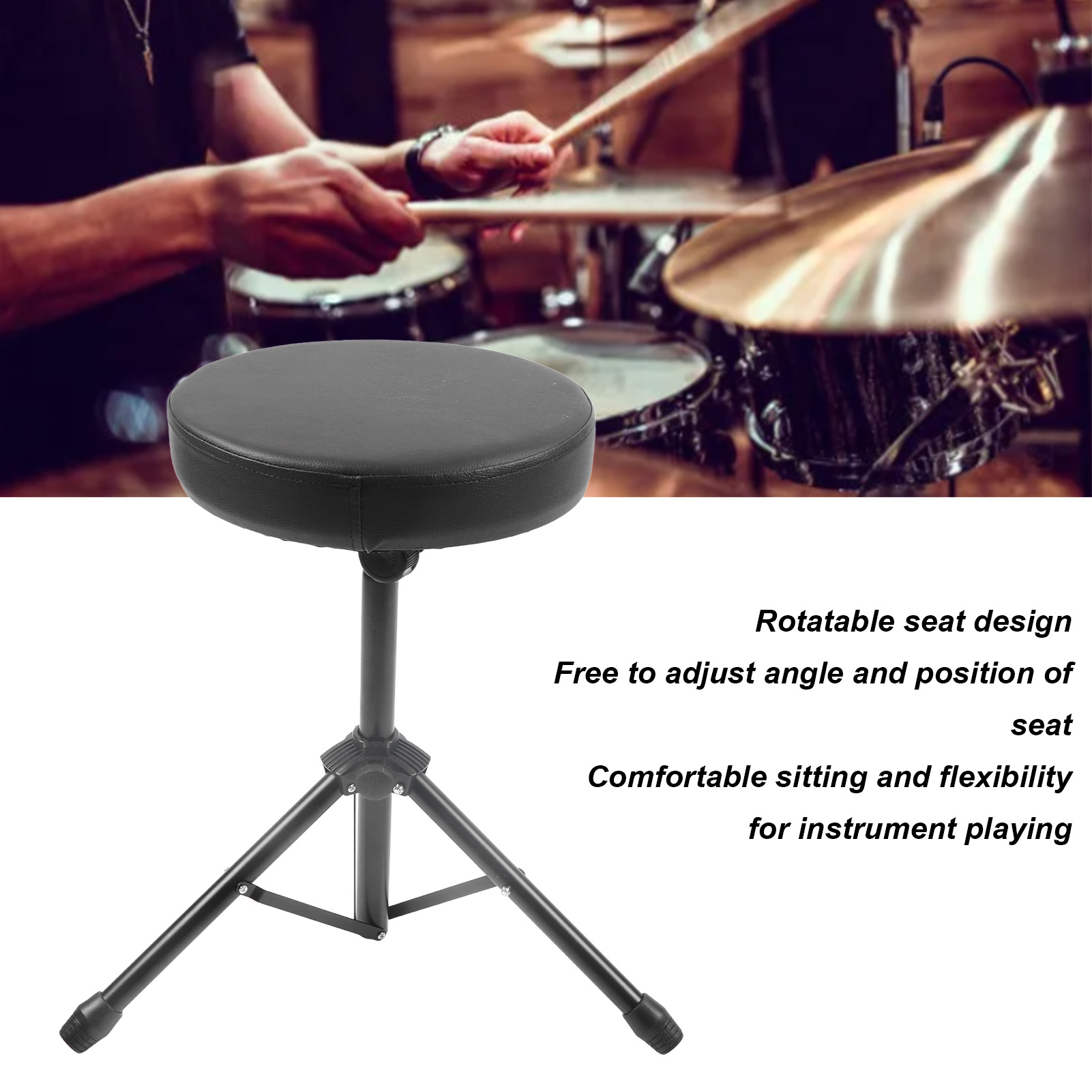 Rotatable Drumming Stool Non Slip Non Deform Durable Good Support Drum Throne Padded Collapsible with Stand for Percussion