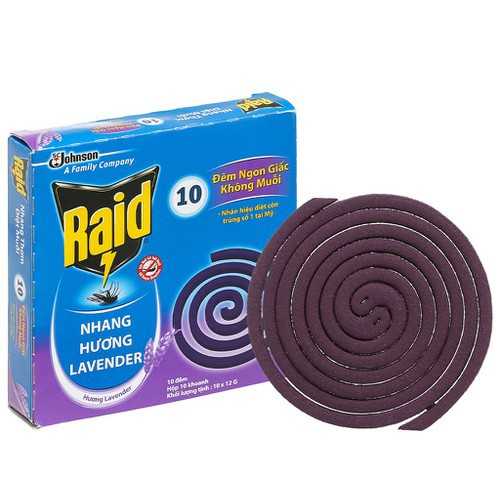 Nhang Thơm Đuổi Muỗi RAID Hương Lavender ( 1 Hộp 10 Khoanh)