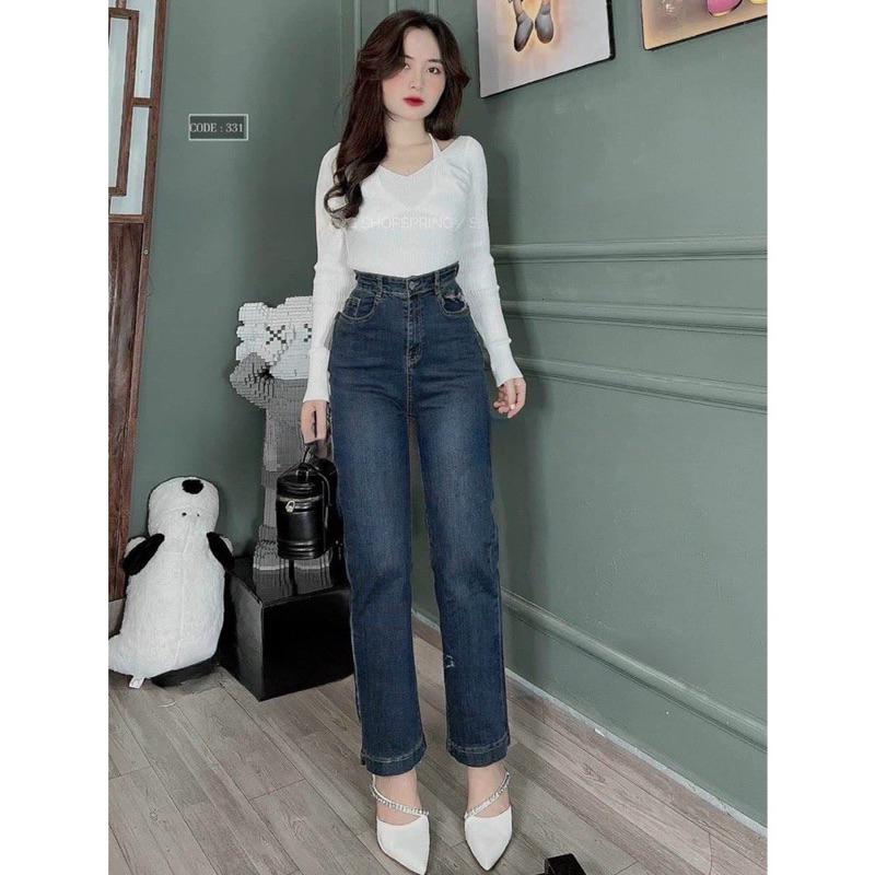 KCS⭐ Baggy Jeans Ống Đứng Co Giãn Trơn🔉