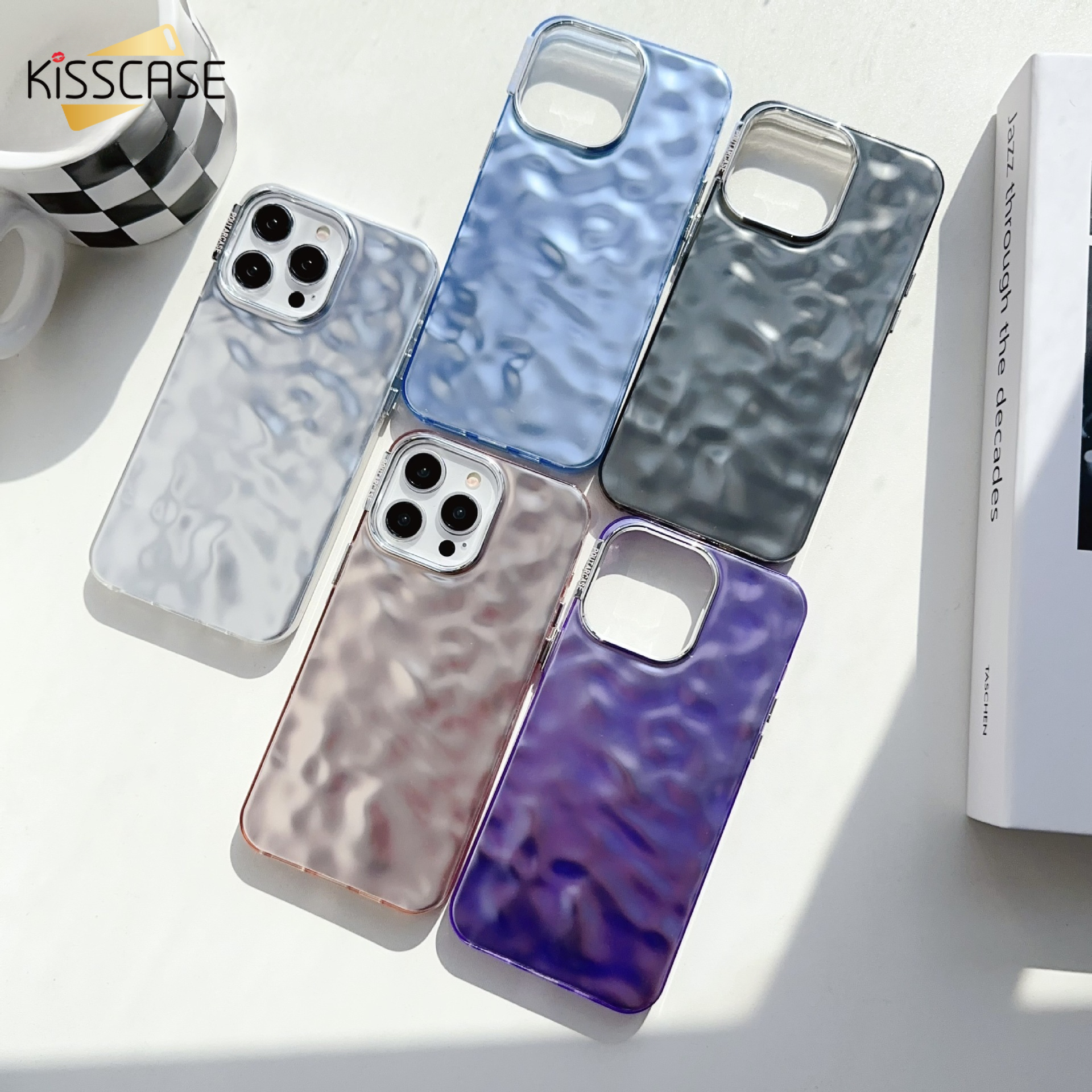 Kisscase electroplated wrinkled imd phone case for iphone 15 pro max case solid matte anti fingerprint shockproof acrylic case for iphone 14 13 12 11 pro max 14 plus back cover