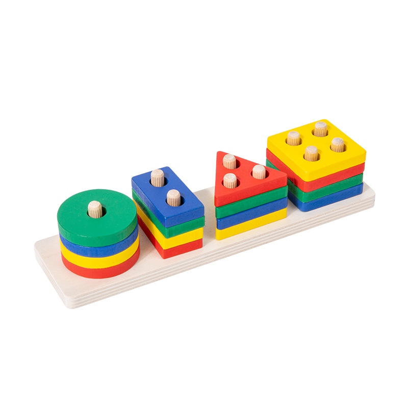 YADOU Wooden geometric shape set of columns, wooden five sets of columns, Montessori early education cognitive building blocks for young children, matching smart educational toys