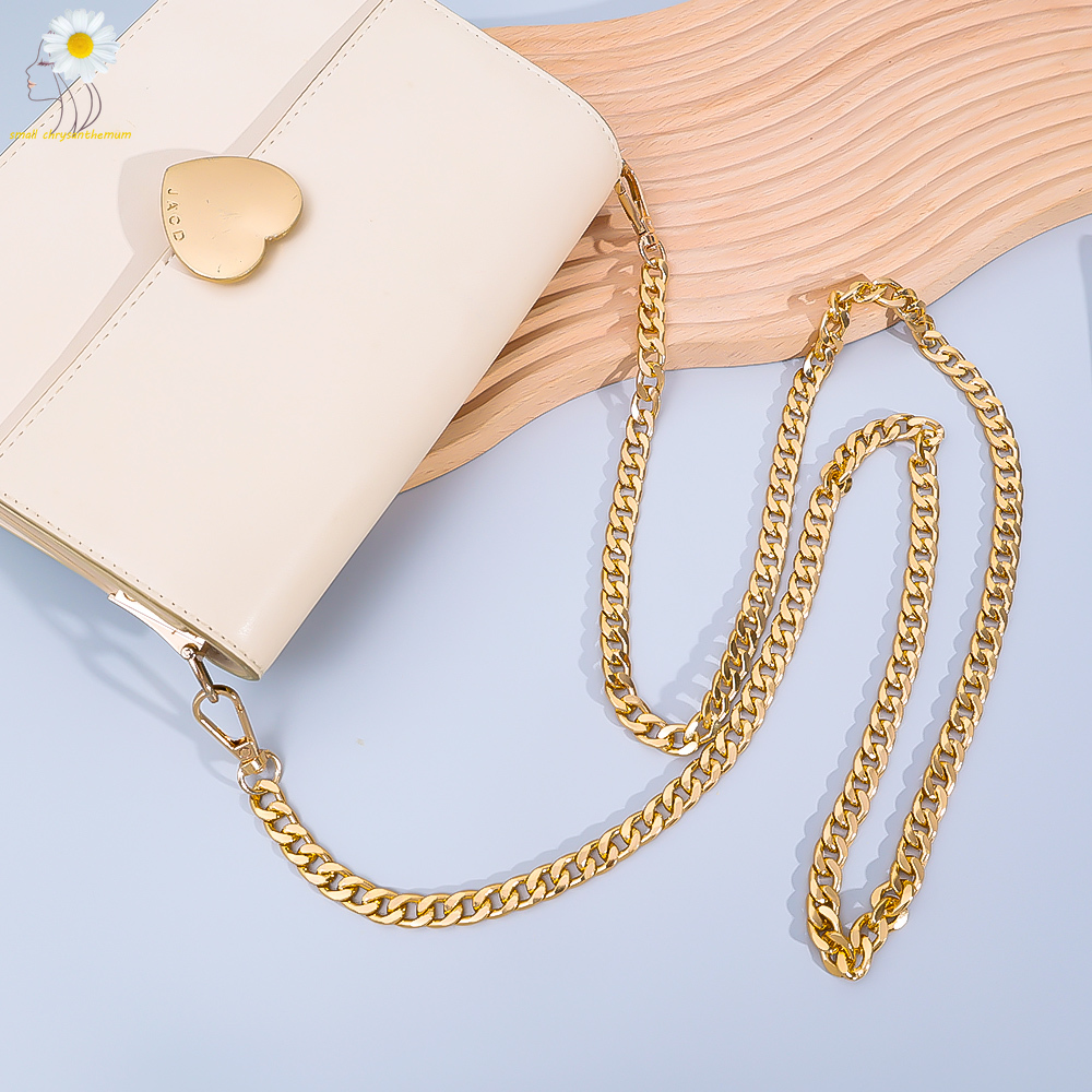 [Small Chrysanthemum] 120cm Bag Strap Chain Replacement Shoulder Cross Bag Strap Extended Metal Flat Chain Strap with Buckles DIY Bag Accessories